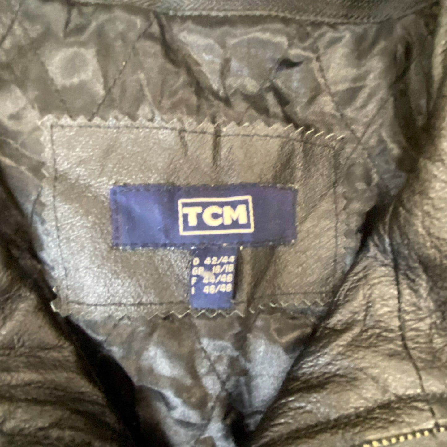 TCM Leather Jacket Mens Small Black Quilted Lined Long Sleeve Collared Full Zip