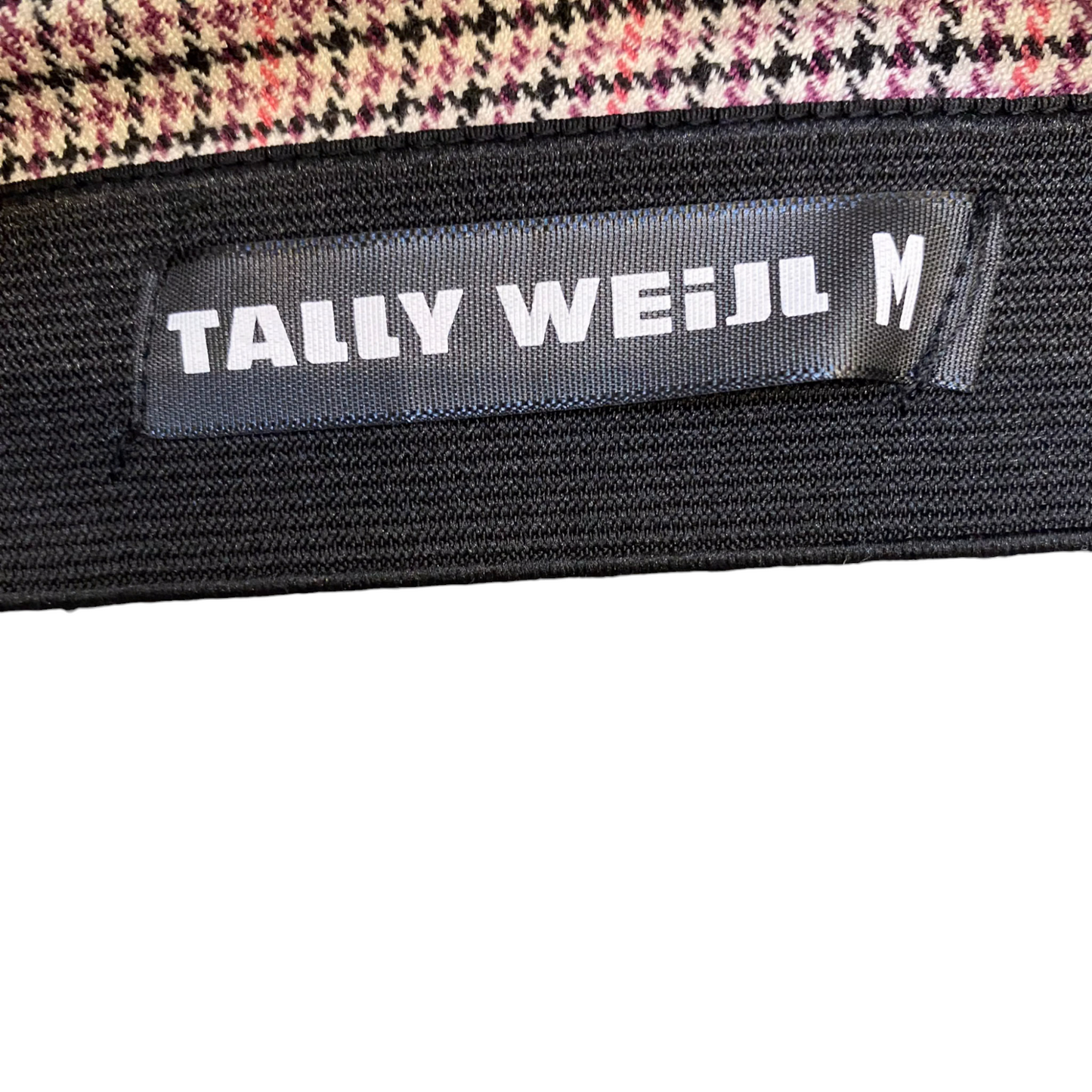 TALLY WEiJL Skirt Womens M Pink Black Houndstooth Button Detailed Side Zip