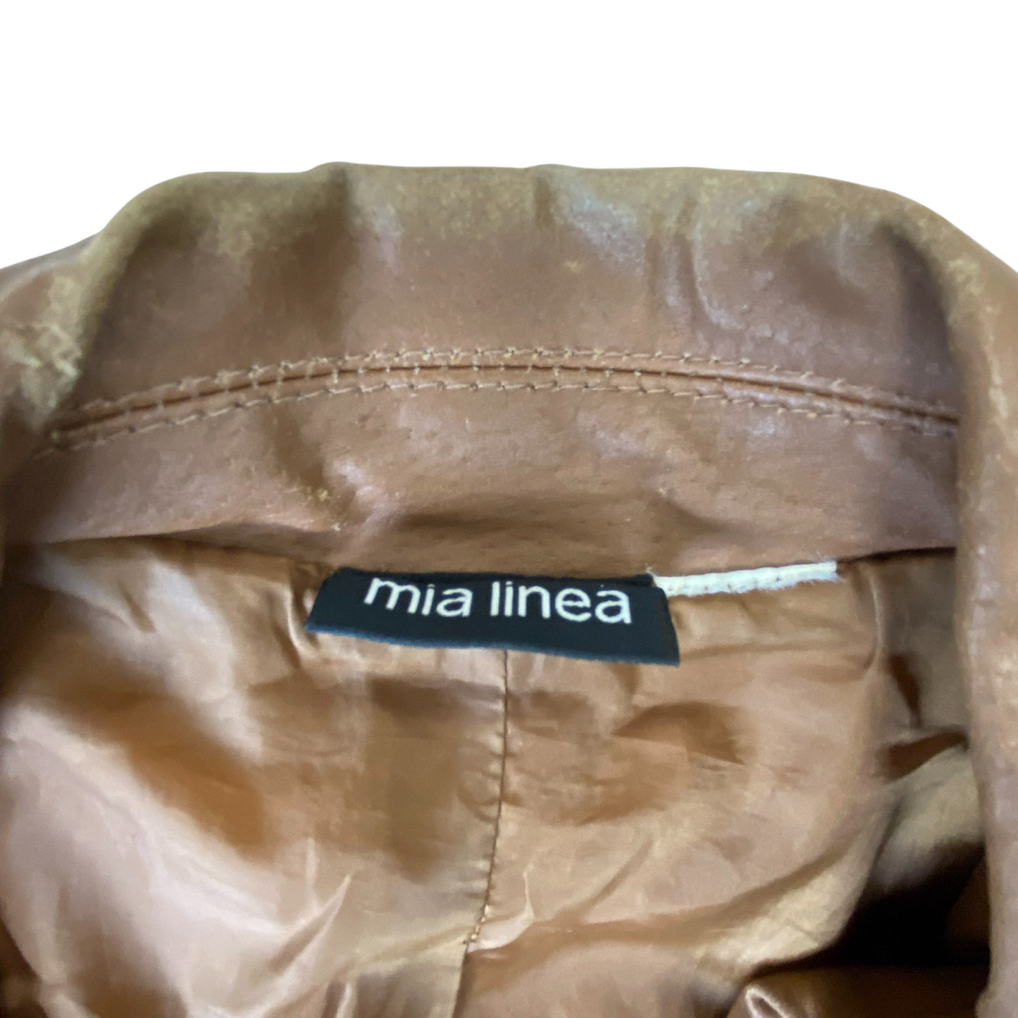 Mia Linea Leather Trench Coat Womens Small Brown Lined Notch Lapel Button Front