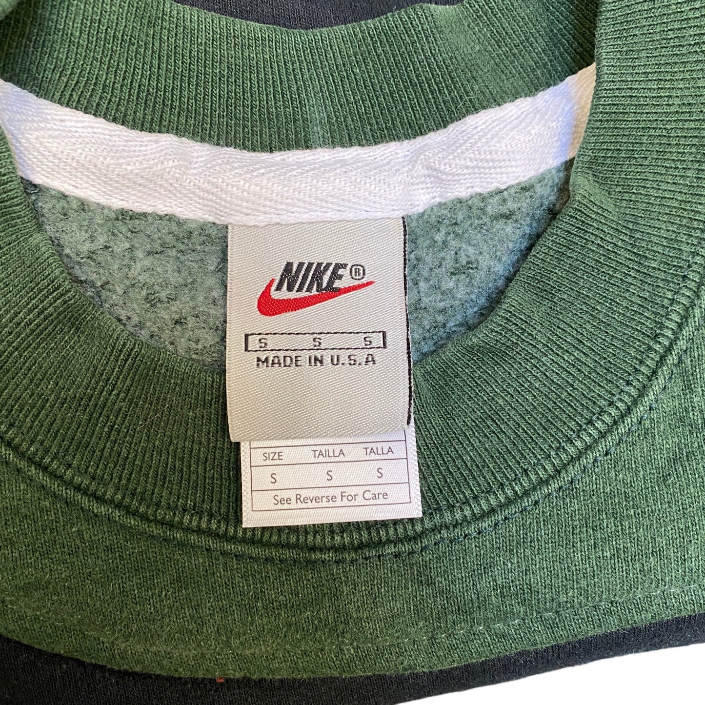 Nike Reworked Sweatshirt Mens S Green Black Embroidered Spellout Logo Vtg Y2K