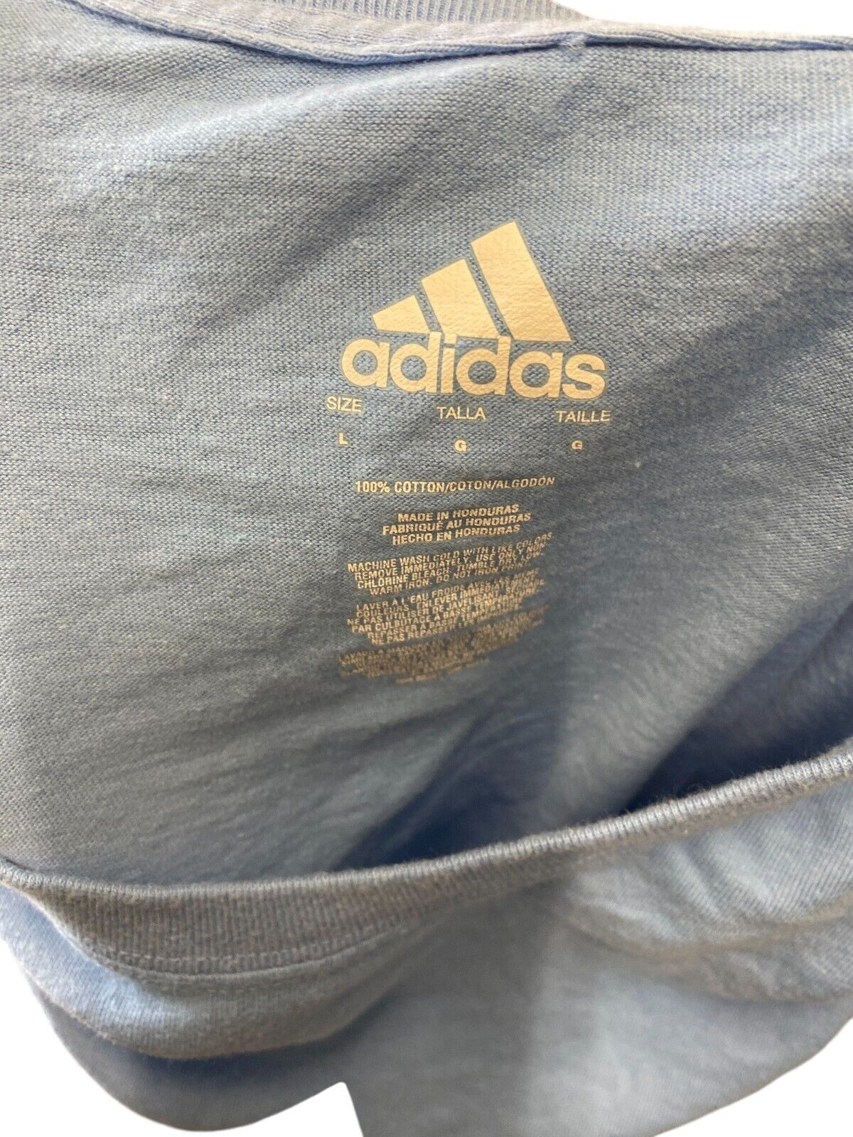 Adidas T-Shirt Women Large Blue 100% Cotton Logo Short Sleeve Crew Neck Pullover