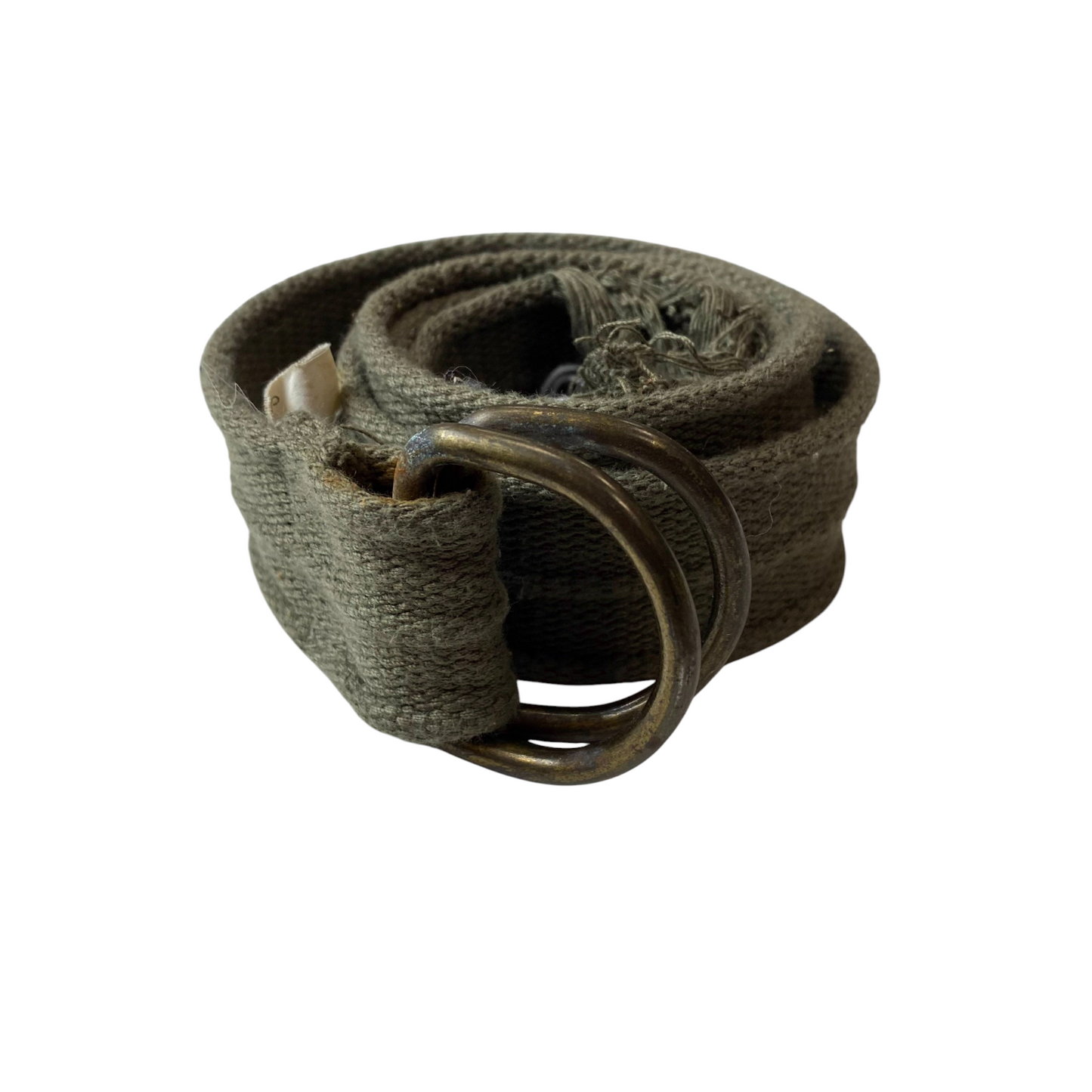 Mens Webbing Belt Olive Green Fringe Adjustable Double D-ring Buckle Size 41 in