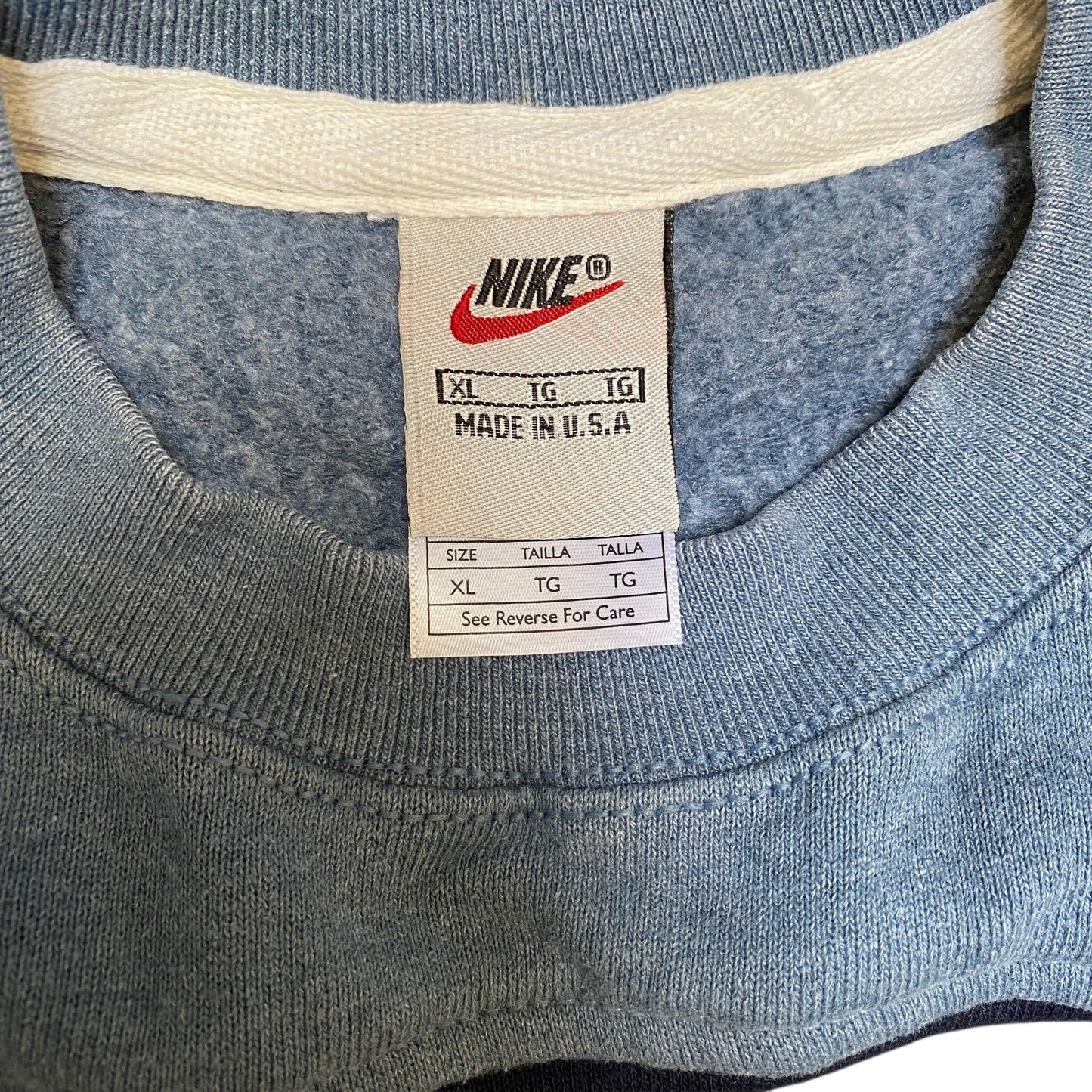 Nike Reworked Sweatshirt Mens XL Navy Blue Embroidered Spellout Logo Vintage Y2K