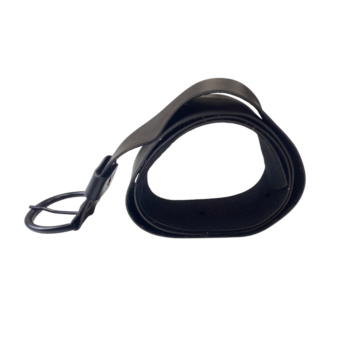 Mens Waist Belt Black Leather Adjustable Metal D Buckle Casual Strap Size 41 in