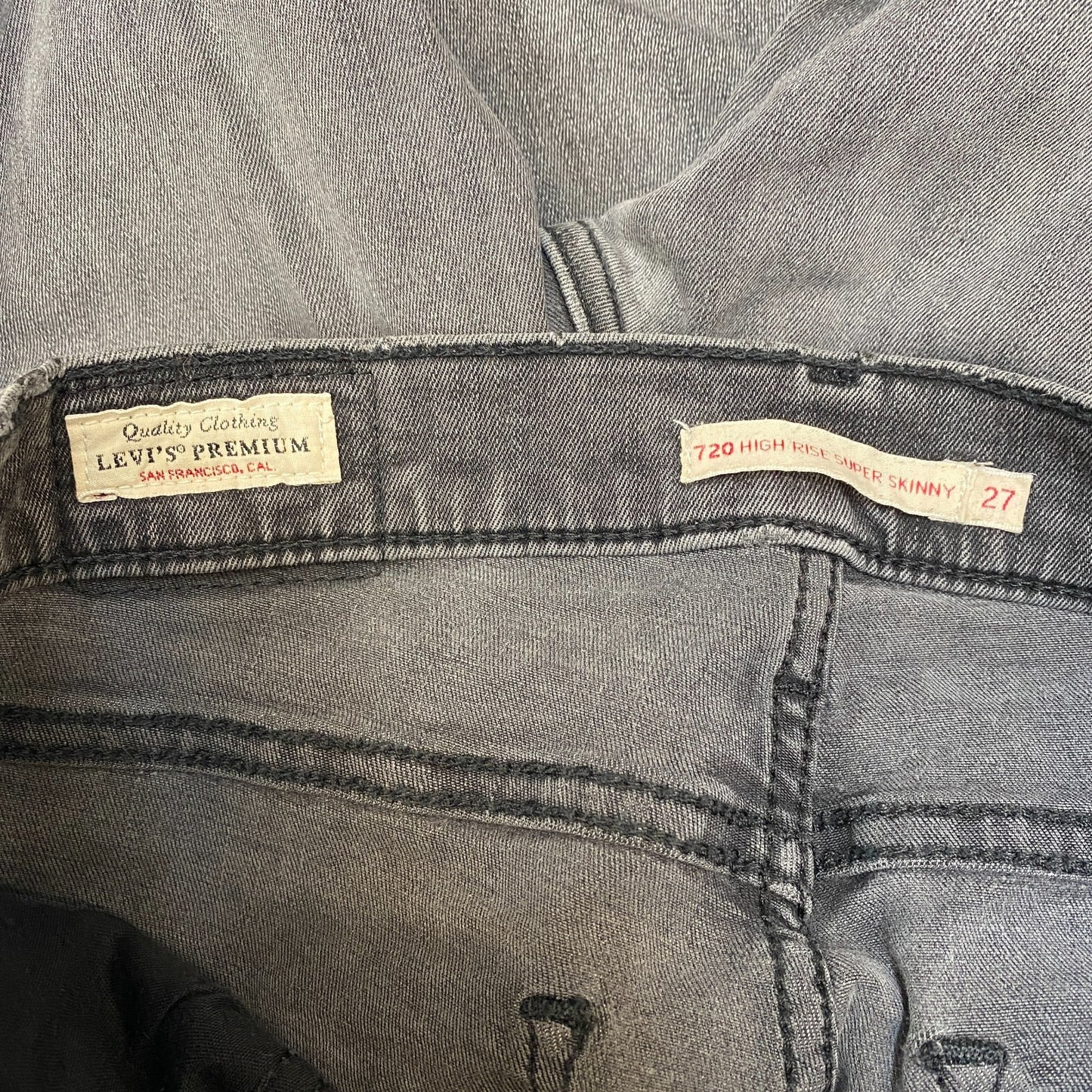 Levi's Jeans Womens 27" Waist Grey Premium Red Tab 720 High Rise Super Skinny