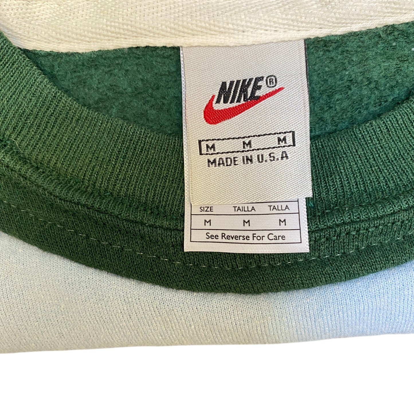 Nike Reworked Sweatshirt Mens M Green Blue Embroidered Spellout Logo Vintage Y2K