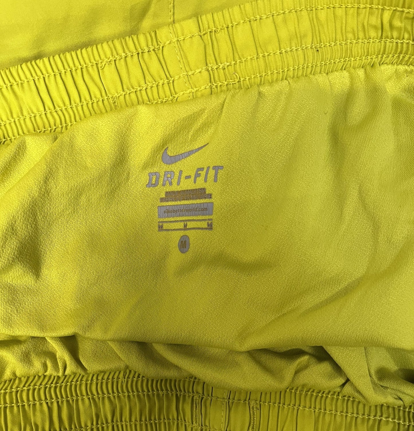 Nike Dri-Fit Running Shorts Womens M 30" Waist Yellow Performance Dolphin Hem