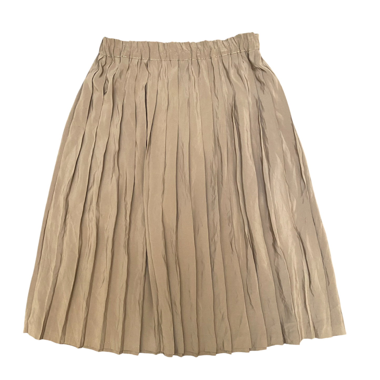 A-Line Midi Skirt Womens L Brown Pleated Elastic Waist Casual Outdoor Pull-On