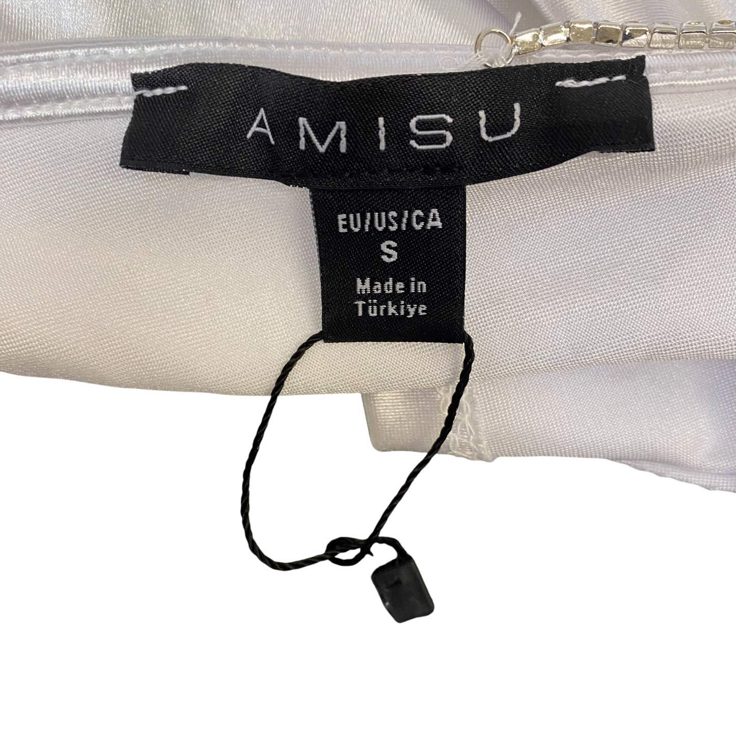 Amisu Corset Top Womens S White Satin Diamante Jeweled Strap Back Zip Outdoor