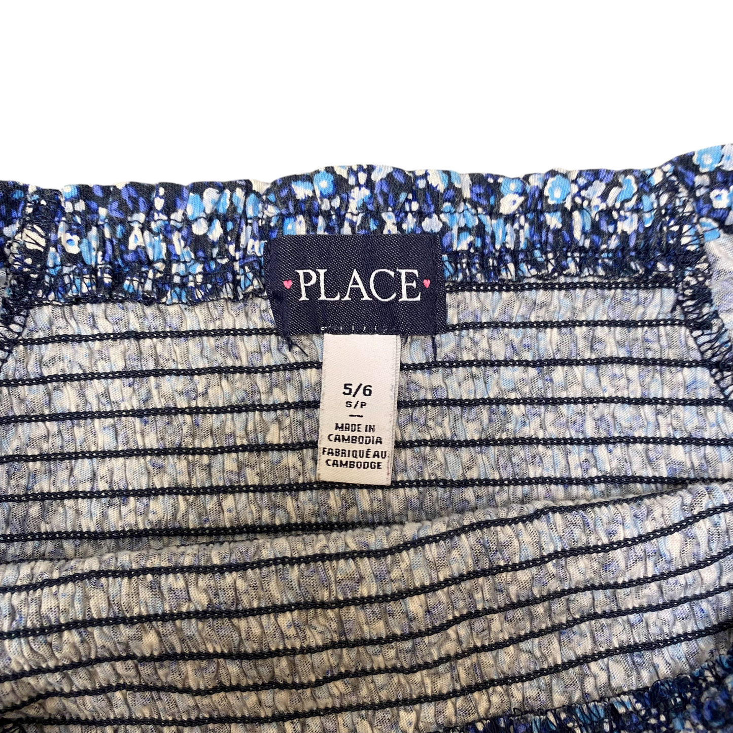 Place Smocked Top Womens S Blue Ditsy Floral Off-Shoulder Short Sleeve Pullover