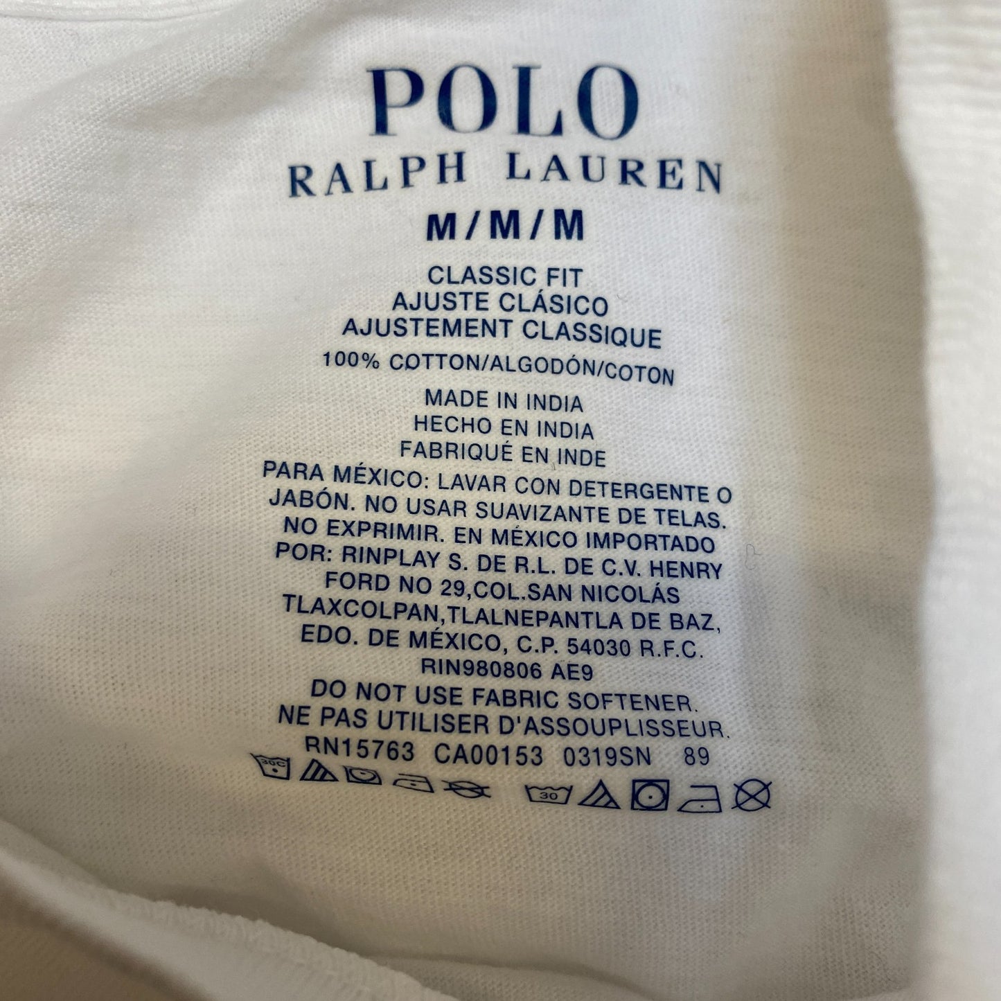 Polo Ralph Lauren T-Shirt Mens M White Classic Fit Pony Logo Short Sleeve Tee