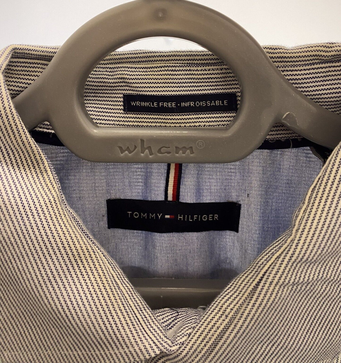 Tommy Hilfiger Shirt Men XL Blue Stripe Wrinkle Free Casual Collared Button Down