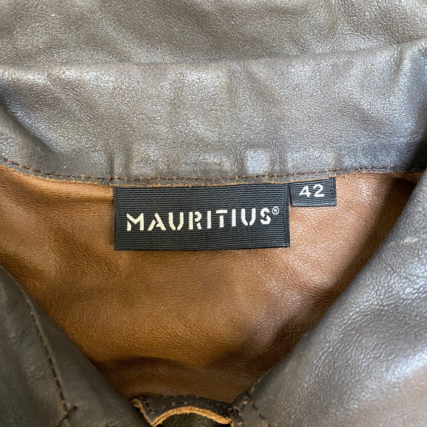 Mauritius Genuine Leather Biker Jacket Women's M Brown Long Sleeve Button Front