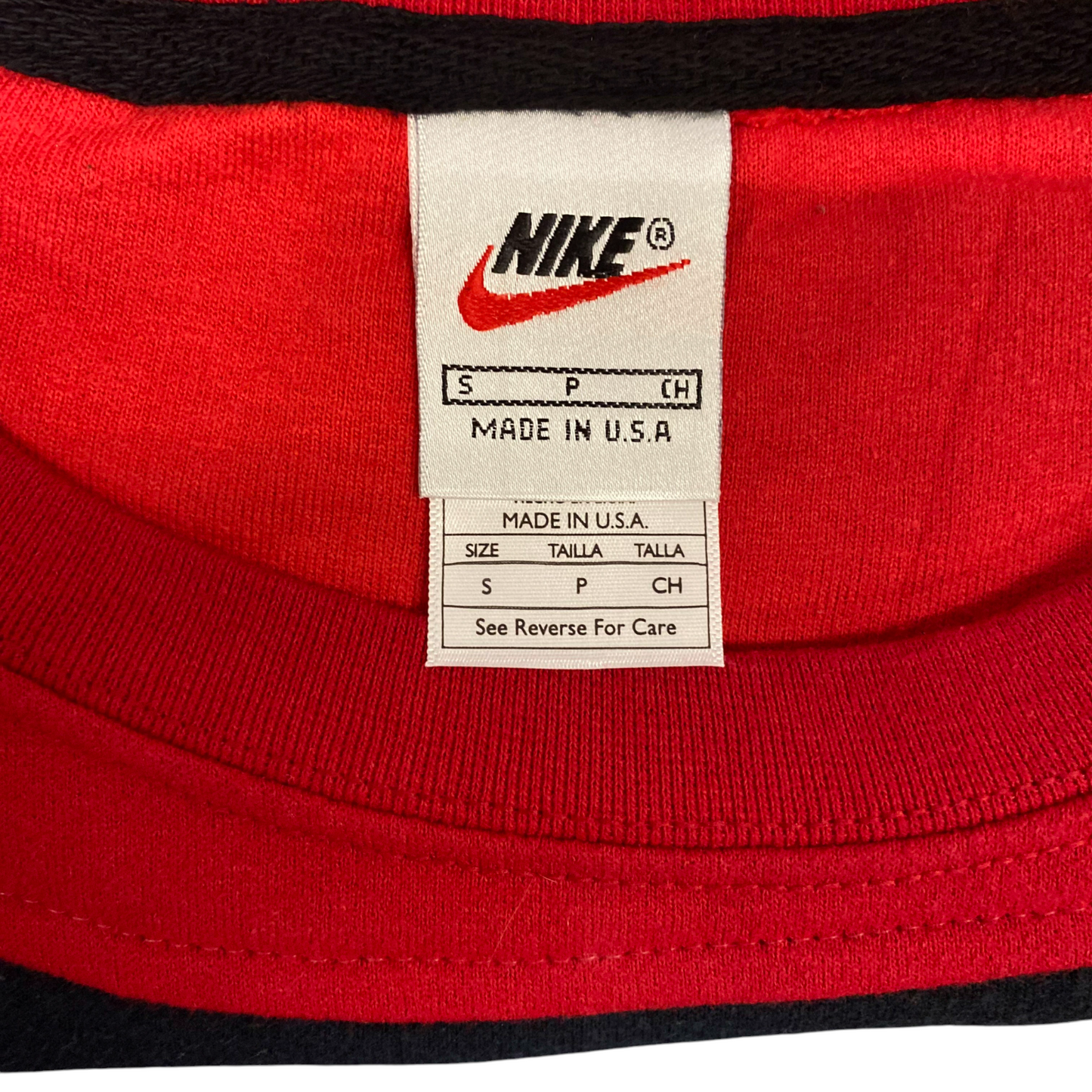 Nike Reworked Sweatshirt Mens Small Red Black Embroidered Spellout Logo Vtg Y2K