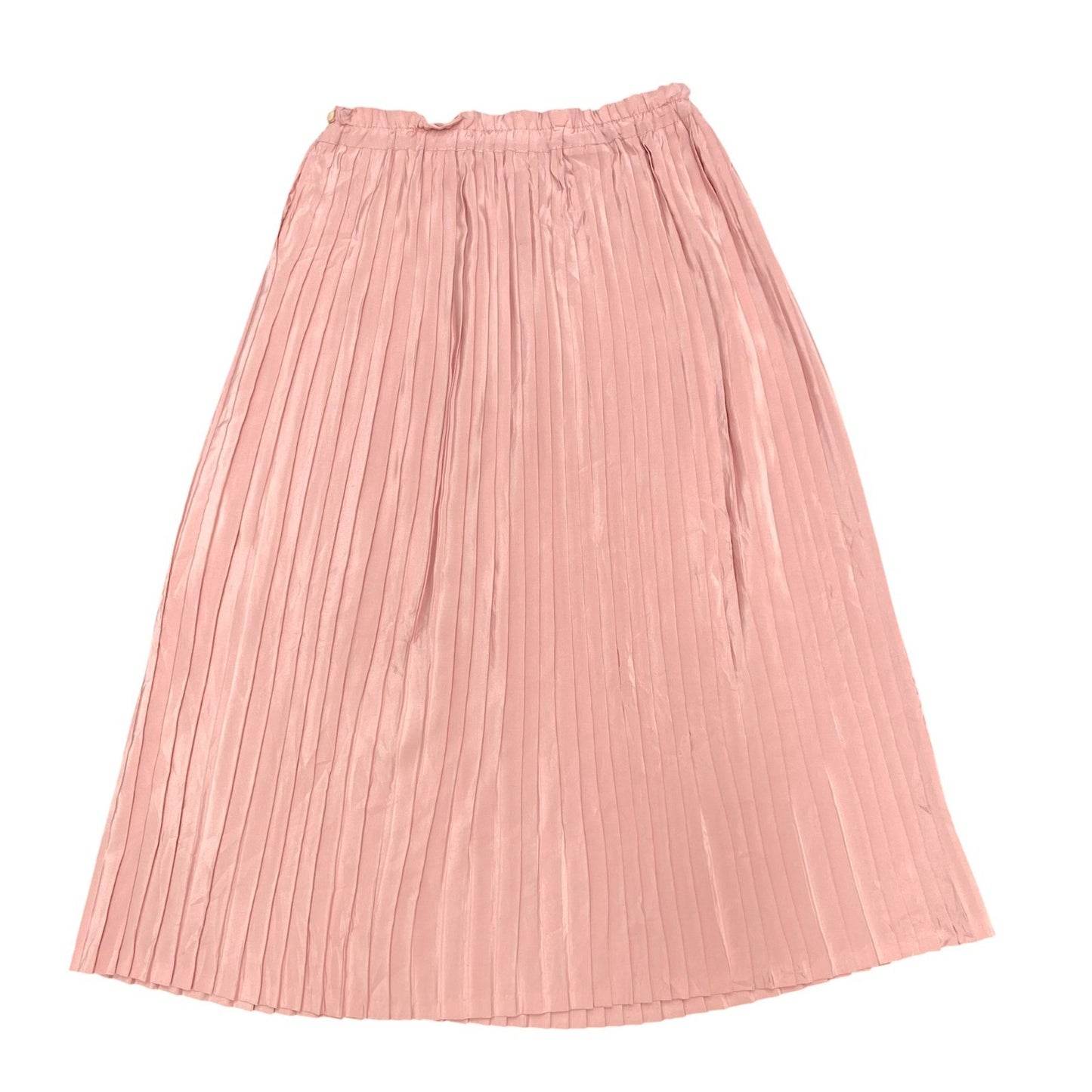Midi A-Line Skirt Womens M Pink Full Pleated Elastic Waist Retro Side Button