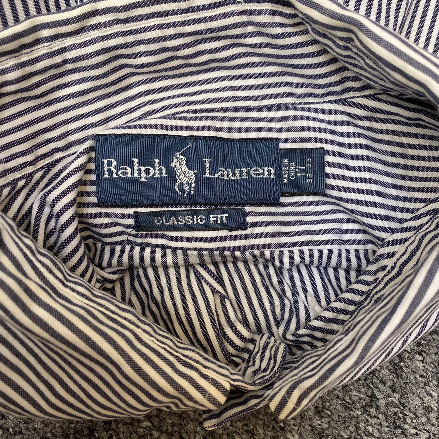 Ralph Lauren Formal Shirt Mens XL Blue Black Striped Classic Fit Button Down