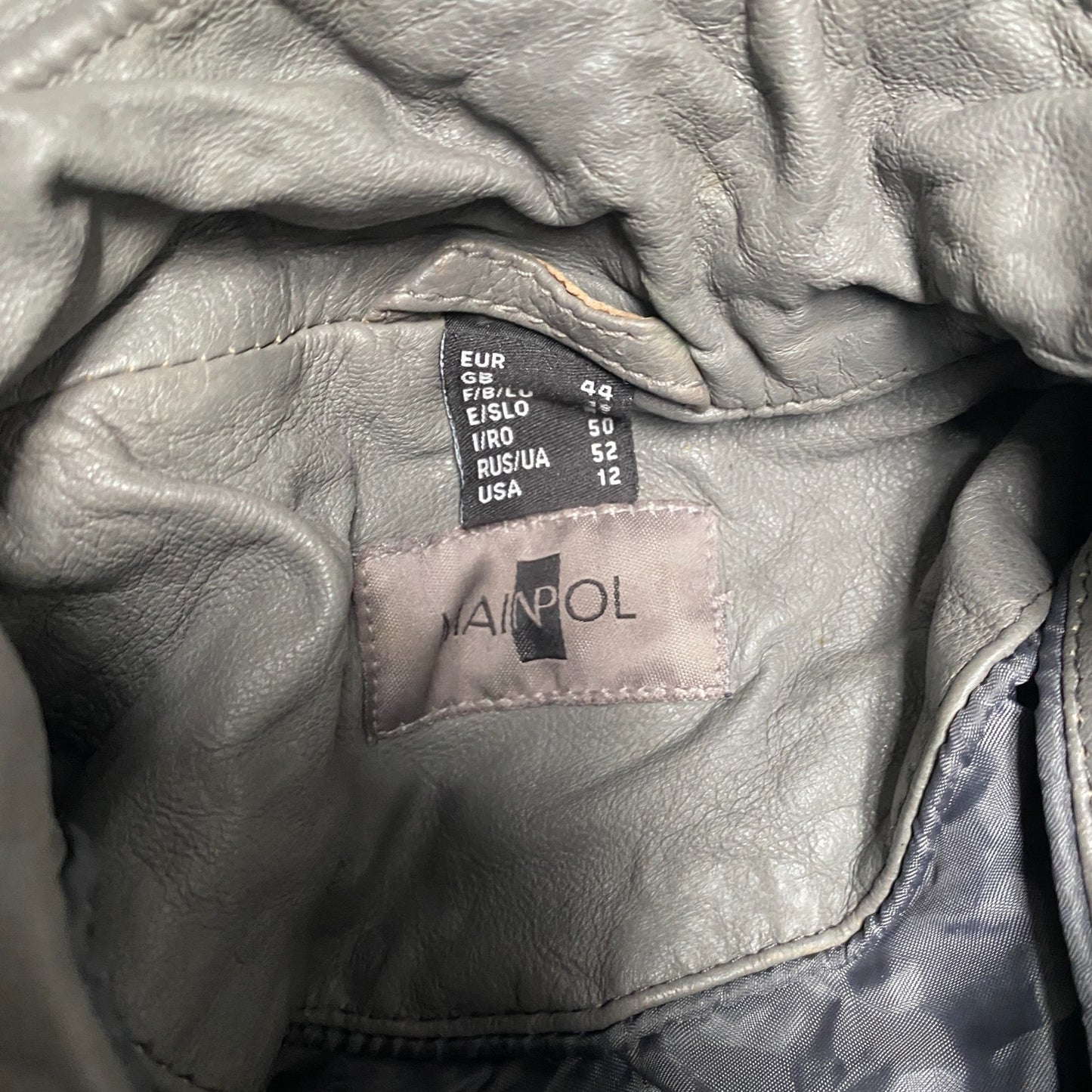 Mainpol Leather Motorcycle Jacket Womens M Grey Classic Fit Long Sleeve Full Zip