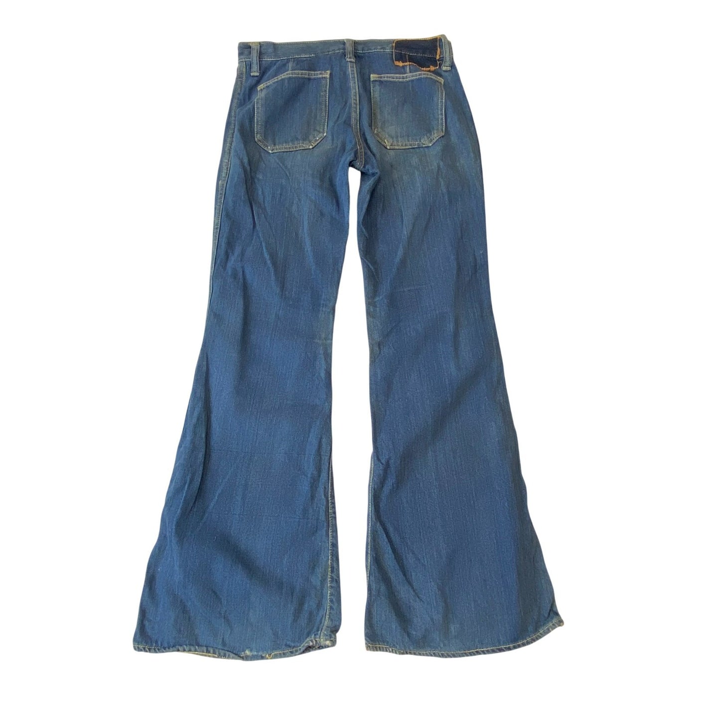 Jeans Womens Medium W27 L28 Blue Denim Wide Leg Flap Pockets Button Fly