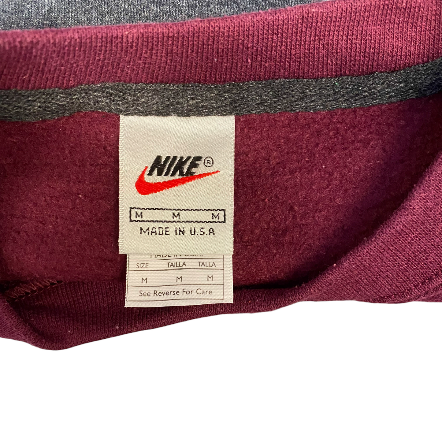 Nike Reworked Sweatshirt Men M Grey Maroon Embroidered Spellout Logo Vintage Y2K