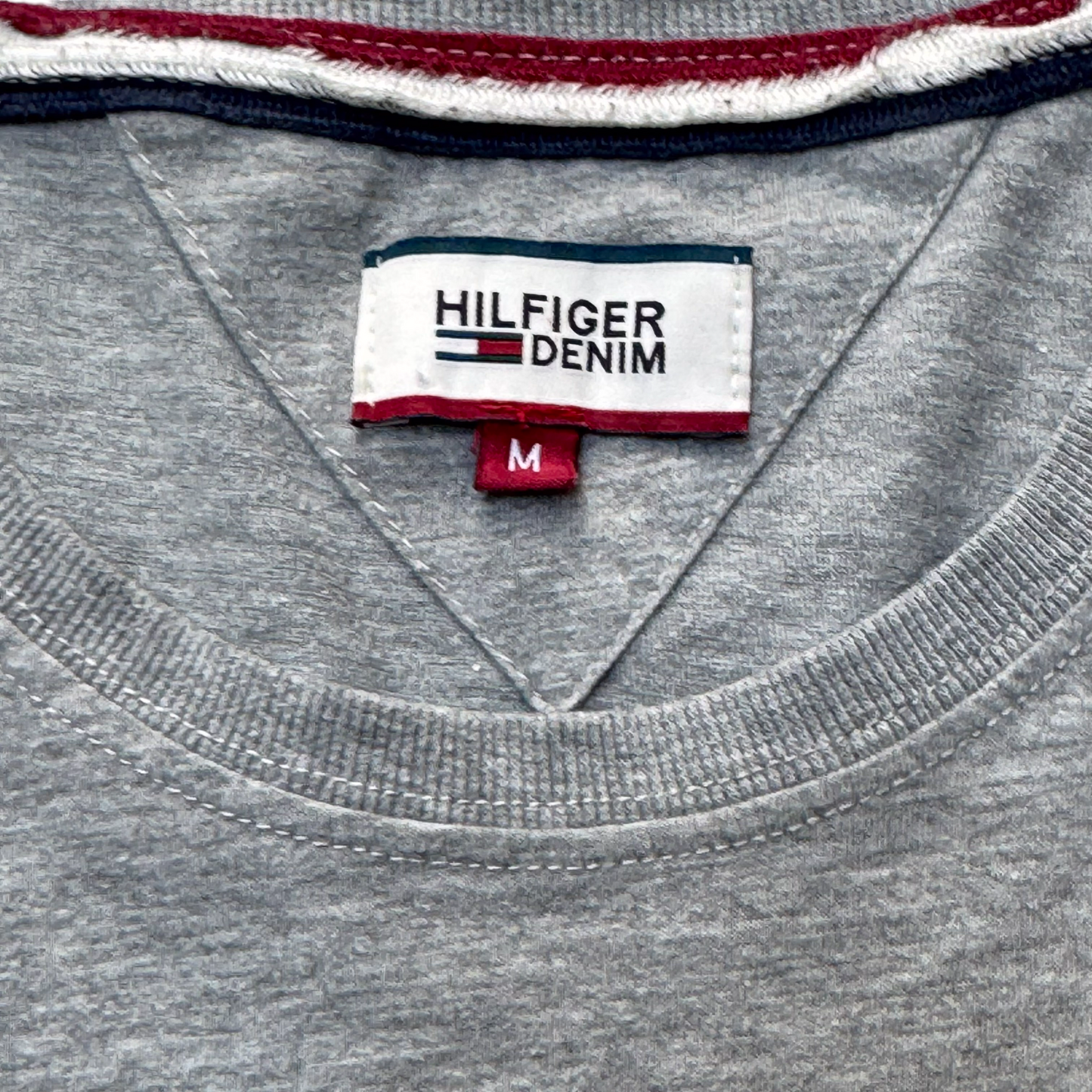 Hilfiger Denim T Shirt Mens Medium Grey Heather American Flag Striped Casual Tee