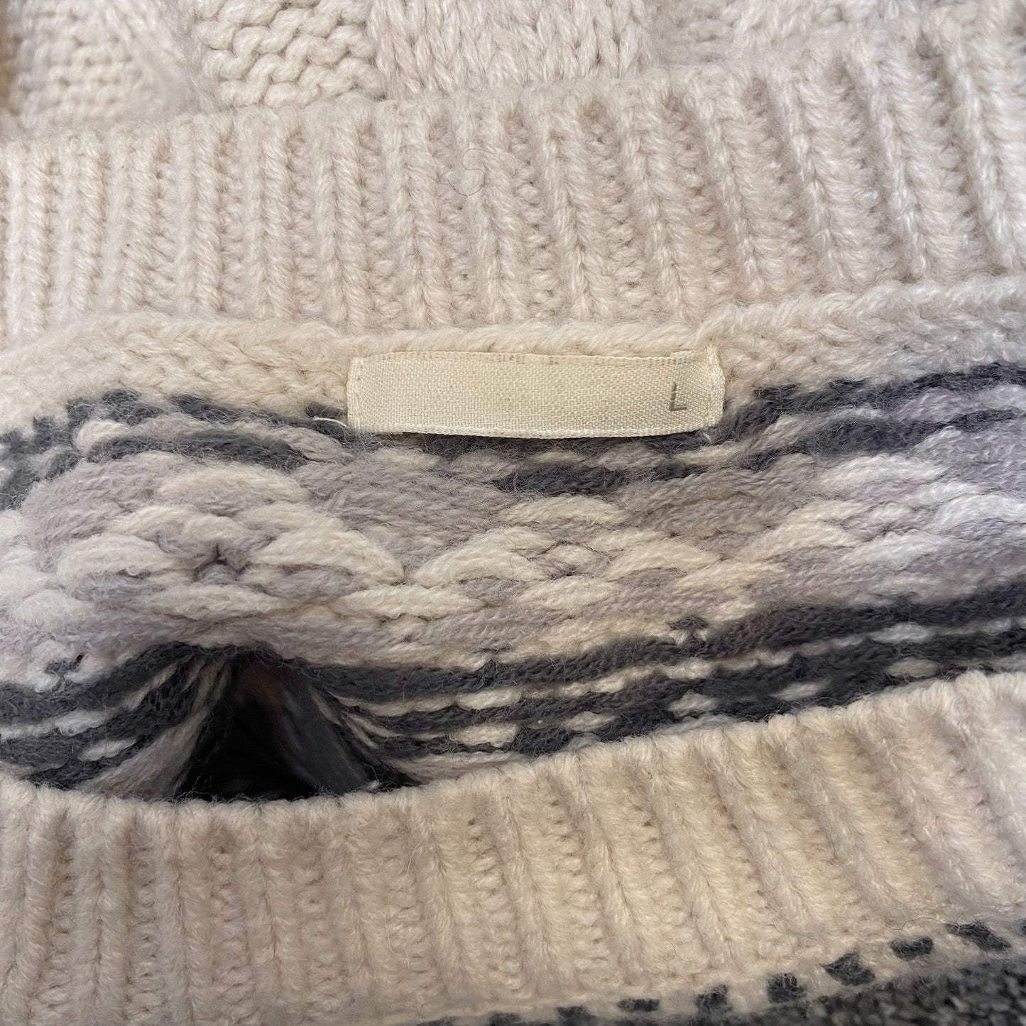 Womens Jumper Large White Grey Fair Isle Nordic Knit Winter Holiday Pullover