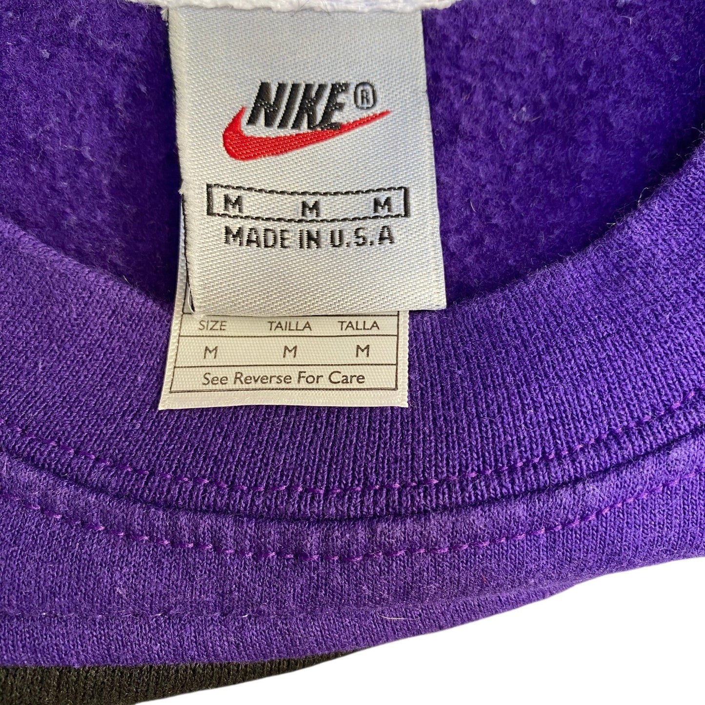 Nike Reworked Sweatshirt Mens M Black Purple Embroidered Spellout Logo Vtg Y2K