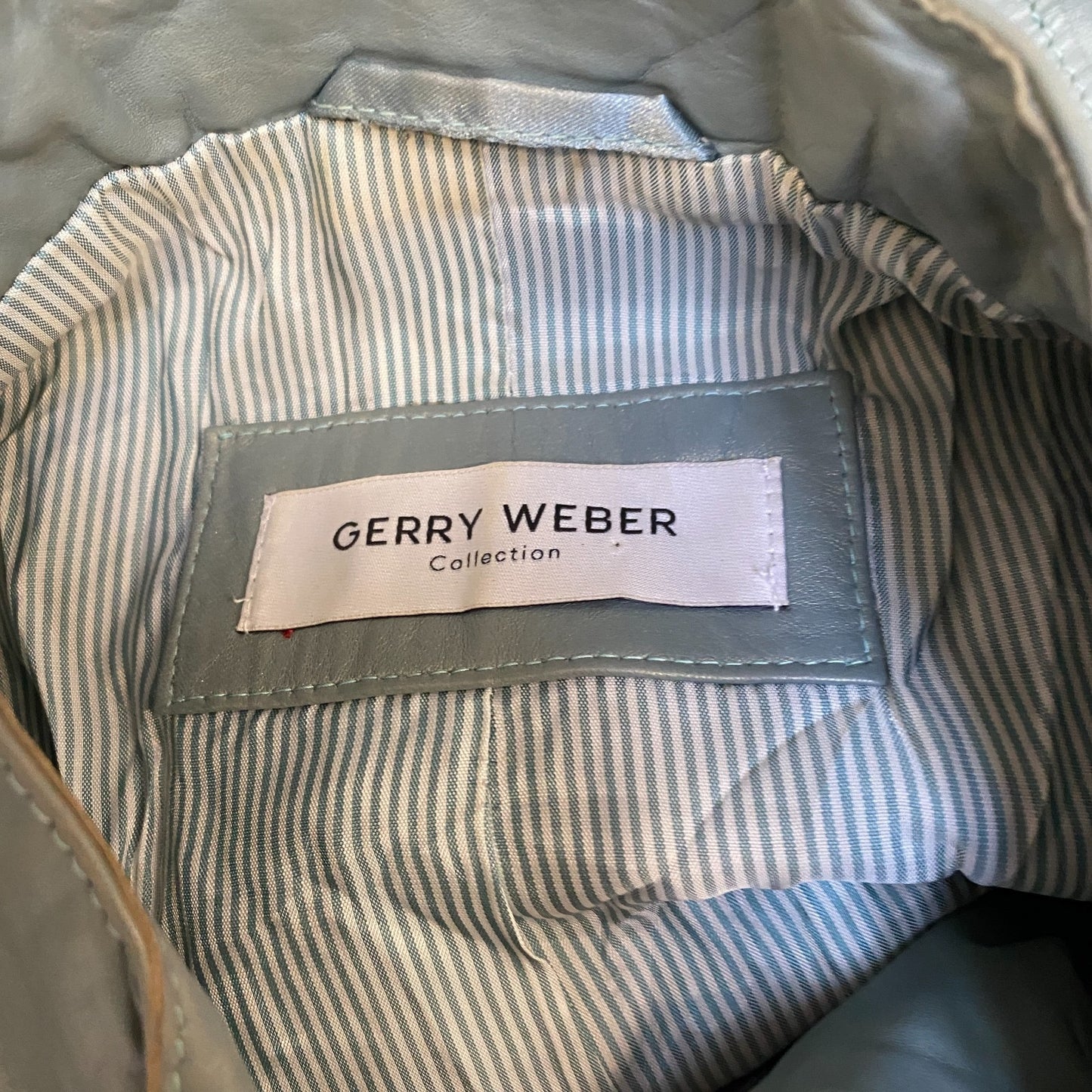Gerry Weber Genuine Leather Biker Jacket Womens M Blue Lined Asymmetrical Zip