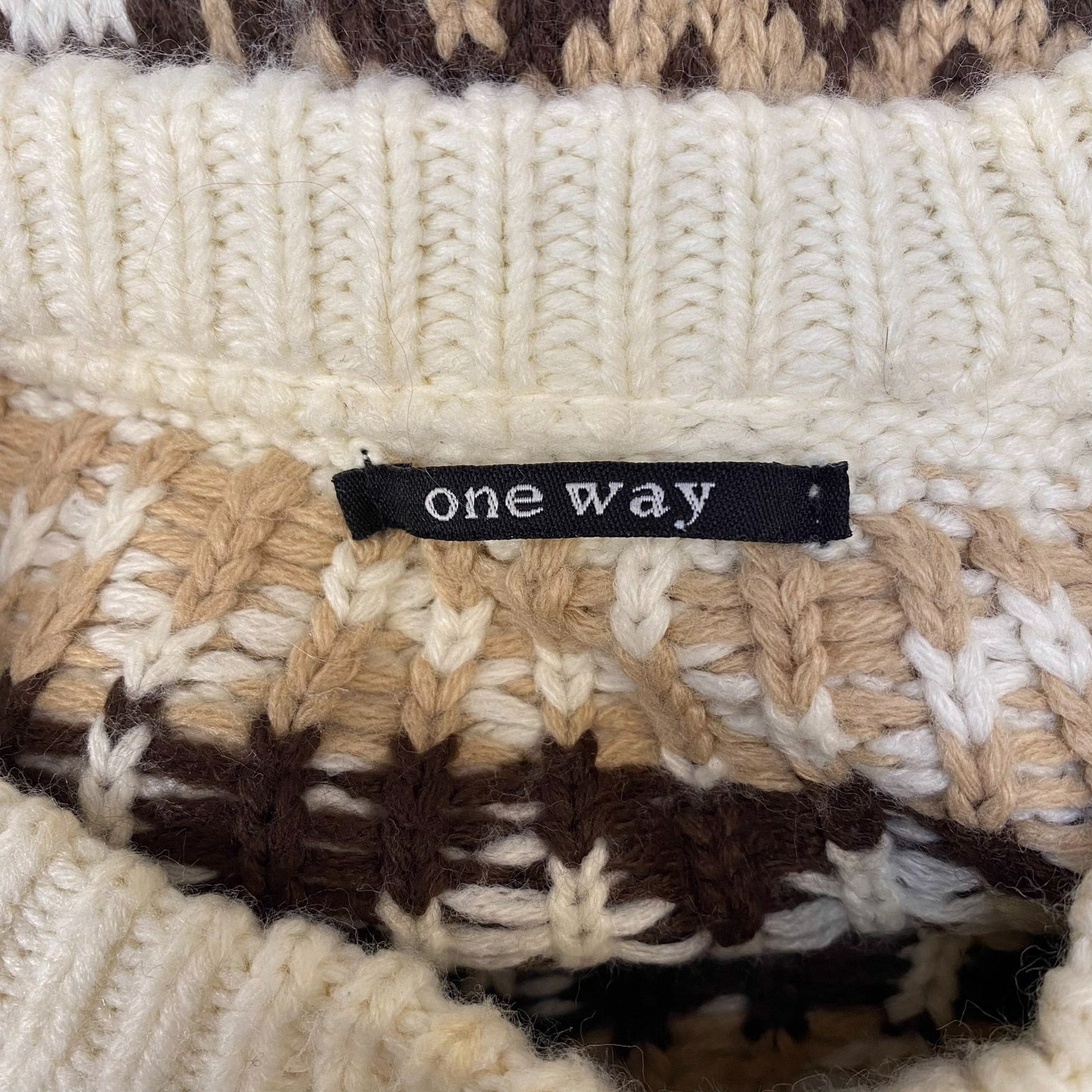 One Way Jumper Womens Medium Cream Fair Isle Nordic Knit Long Sleeve Crew Neck