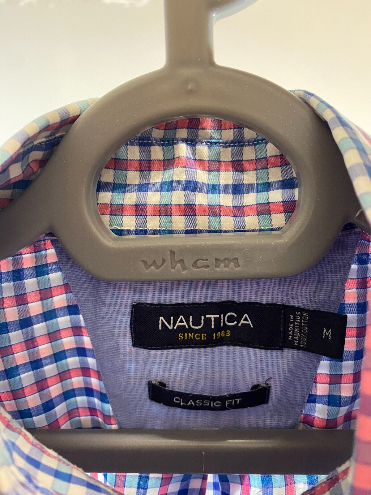 Nautica Shirt Mens M Blue Checkered Classic Fit Long Sleeve Collar Button Down