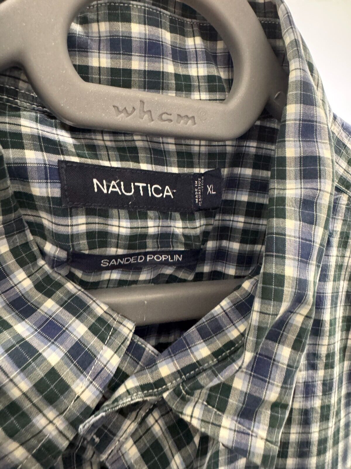 Nautica Shirt Mens XL Green Plaid Sanded Poplin Long Sleeve Collar Button Down