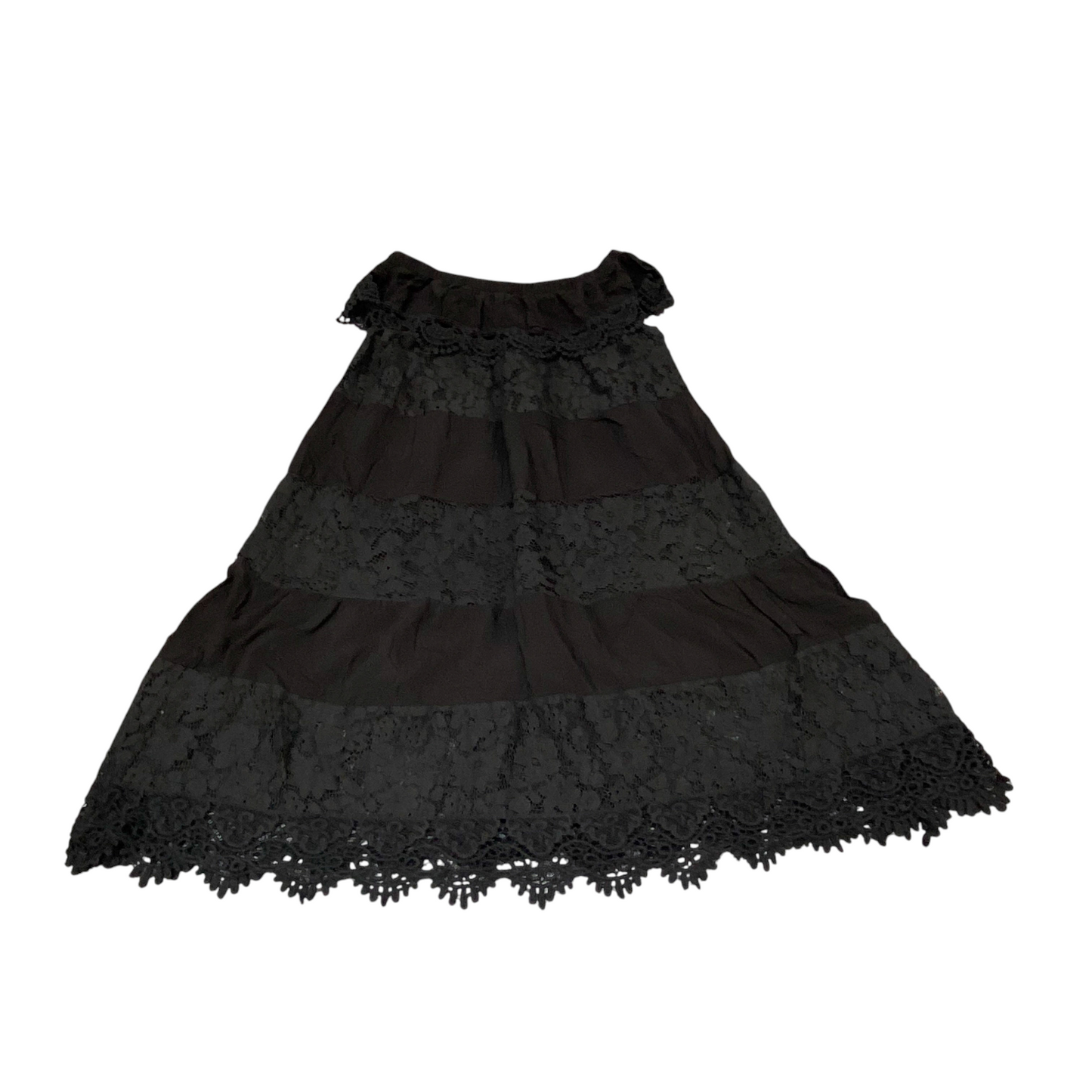 Short A-Line Dress Womens S Black Lace Casual Sleeveless Round Neck Pullover