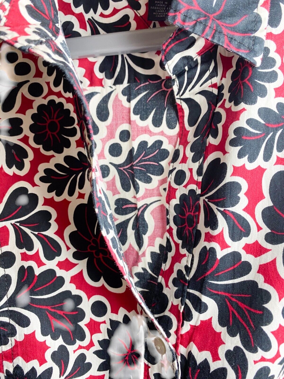 Tommy Hilfiger Shirt Women Large Black Red Floral Regular Fit Collar Button Down