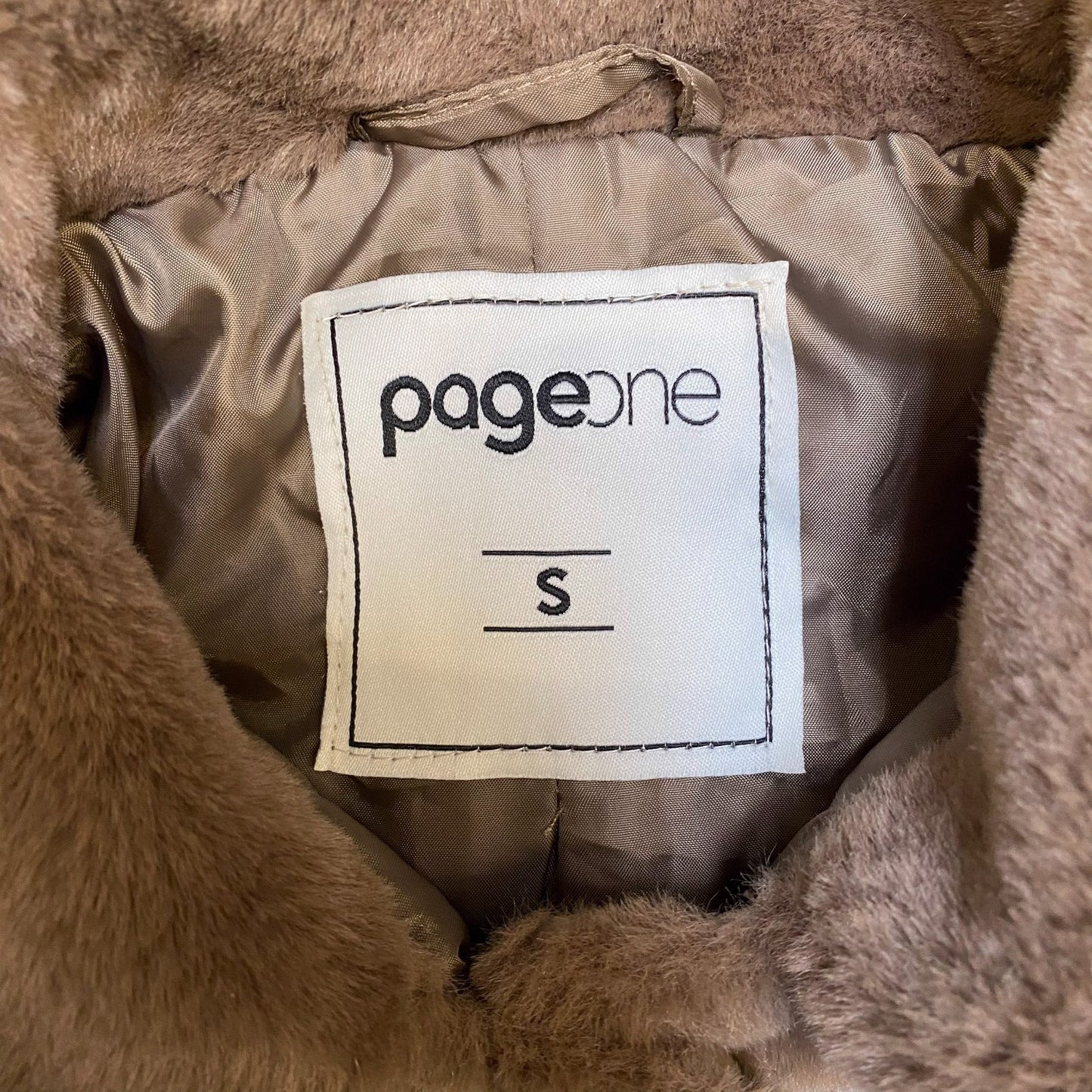 Pageone Faux Fur Jacket Womens Small Brown Lined Comfort Super Soft Long Sleeve