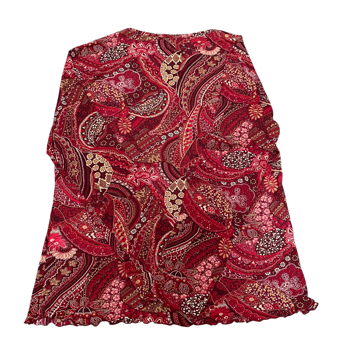 Blouse Top Womens M Red Paisley Print Long Sleeve Round Neck Outdoor Pullover