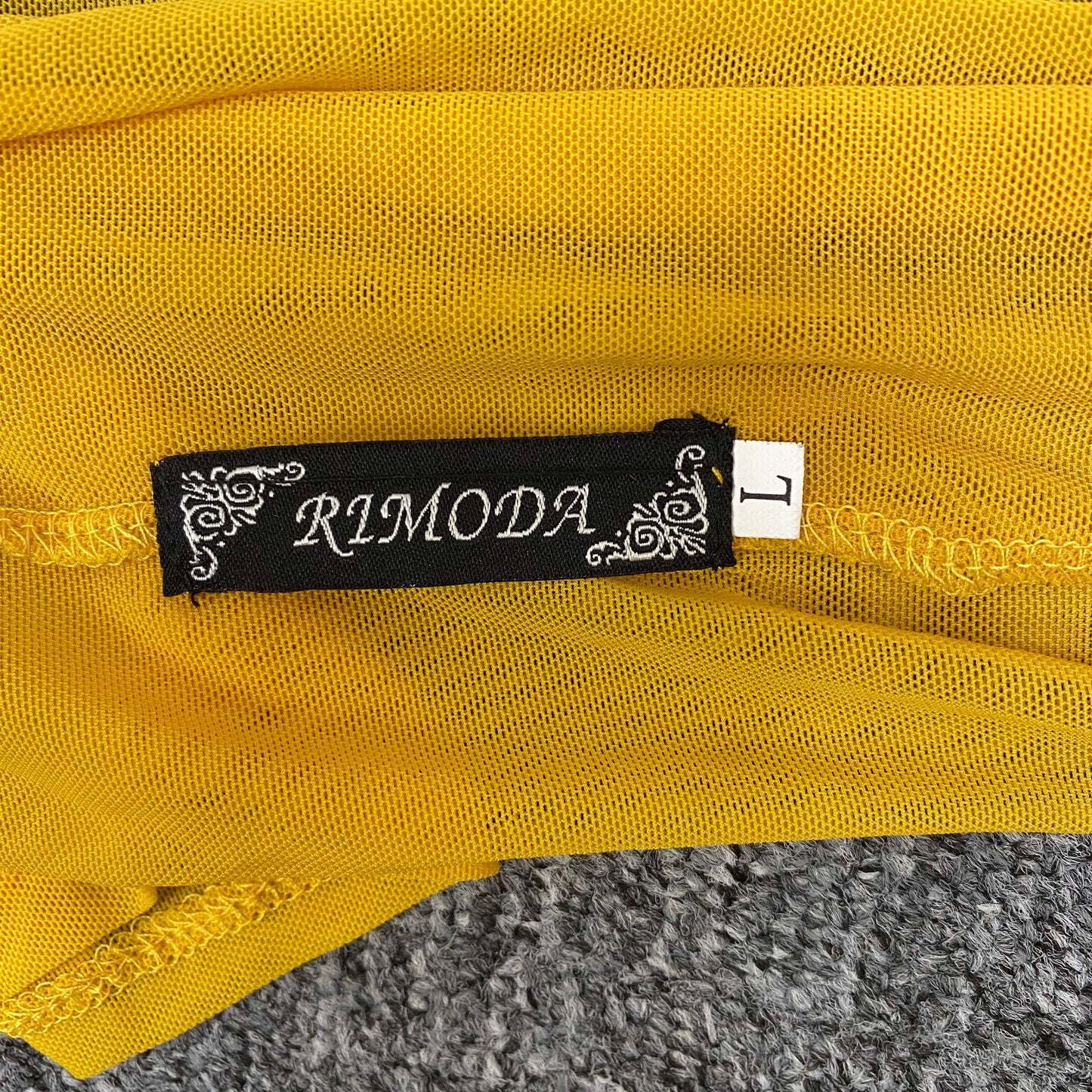 Rimoda Cropped Top Womens L Yellow Solid Sheer Long Sleeve Boat Neck Pullover