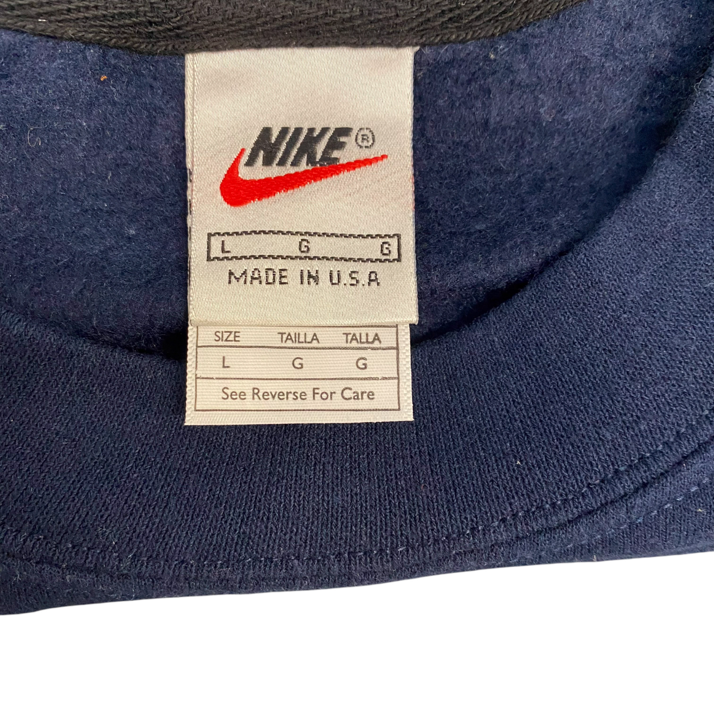 Nike Reworked Sweatshirt Mens L Navy Aqua Embroidered Spellout Logo Vintage Y2K