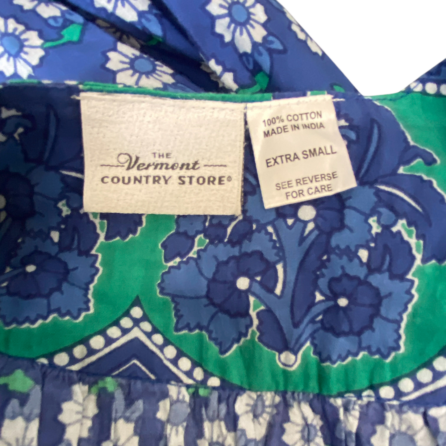 The Vermont Country Store Muumuu Dress Womens XS Blue Green Floral Pleated