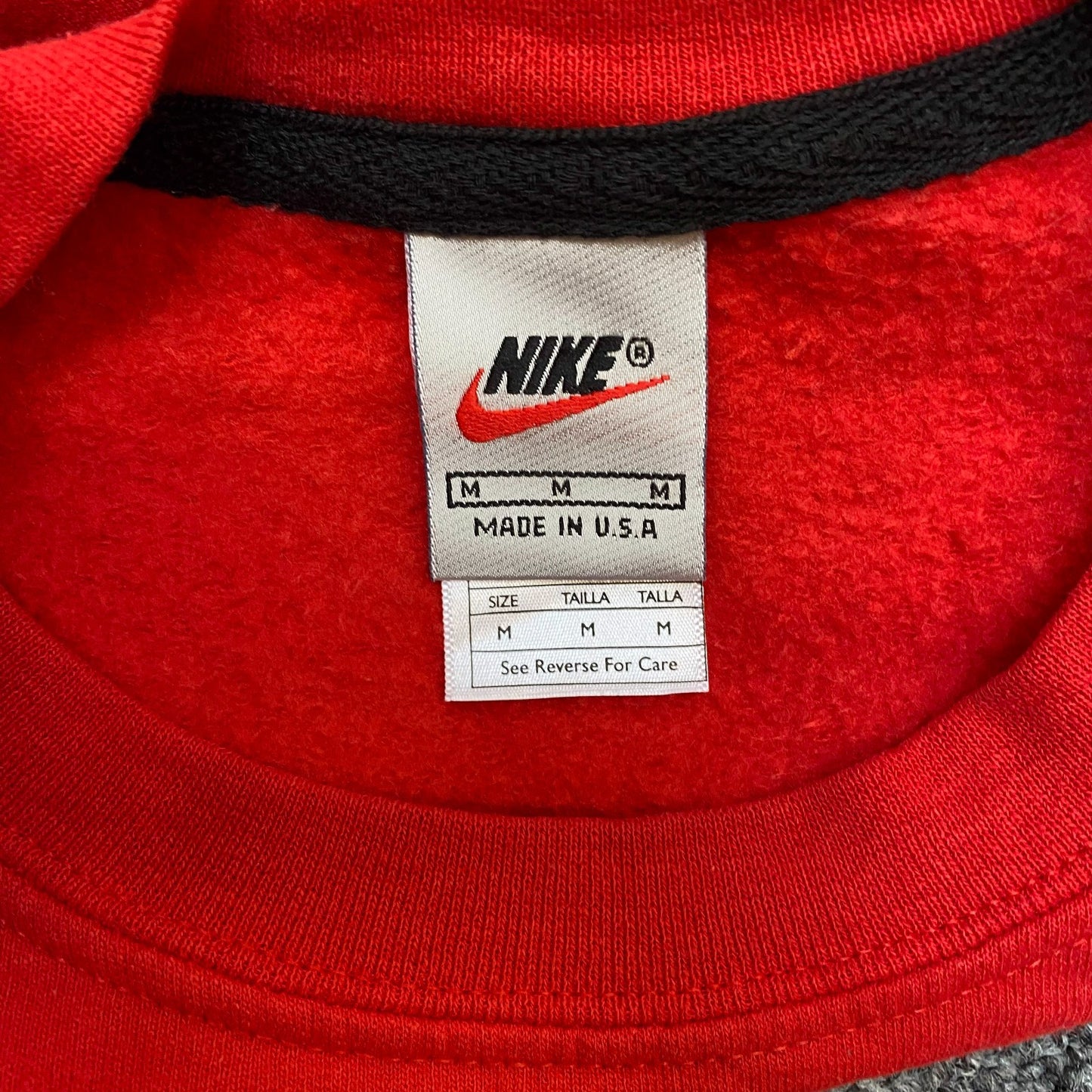 Nike Reworked Sweatshirt Mens Medium Red Blue Embroidered Spellout Logo Y2K