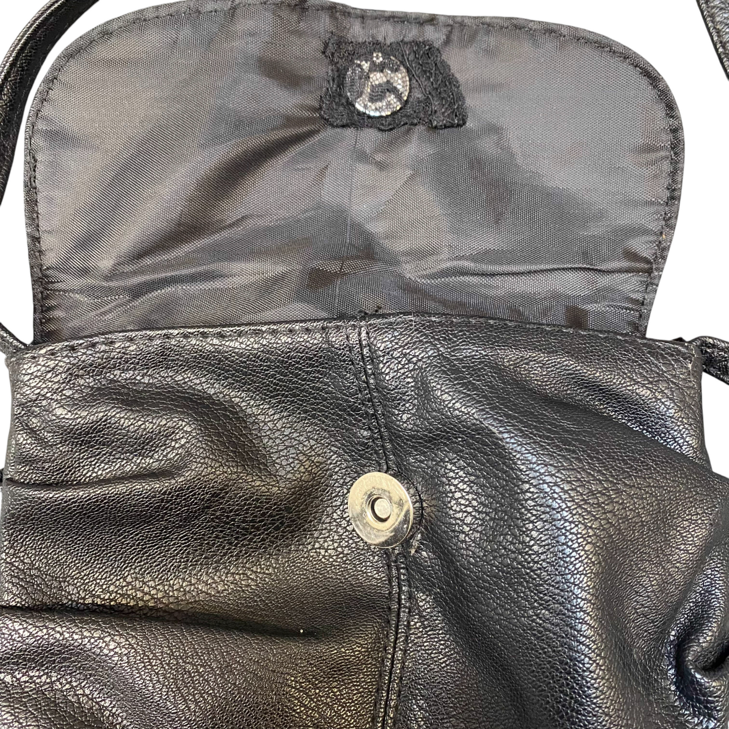 Womens Crossbody Bag Black Pebbled Leather Inner Pocket Magnetic Flap Closure
