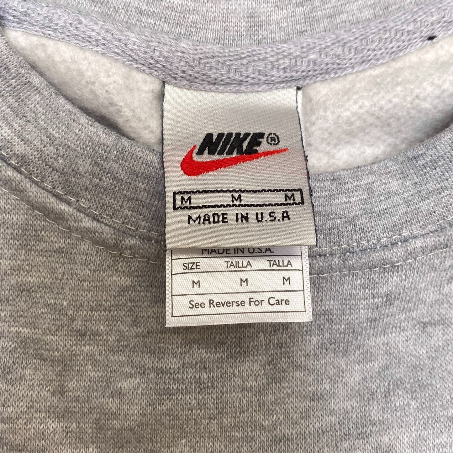 Nike Reworked Sweatshirt Mens M Grey Embroidered Spellout Logo Long Sleeve