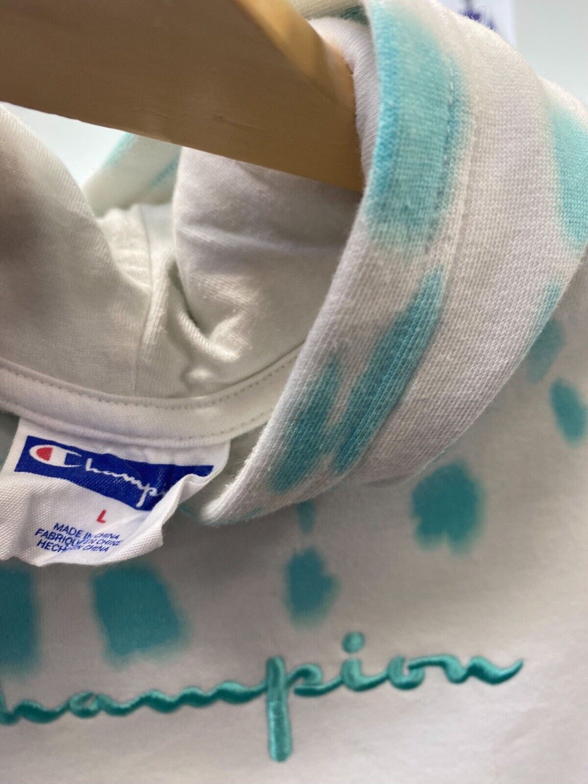 Champion Hoodie White and Blue Womens L