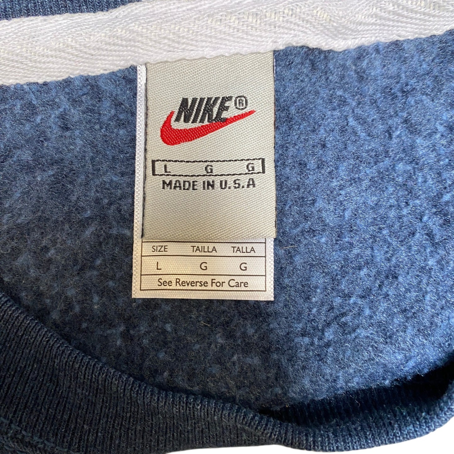 Nike Reworked Sweatshirt Men L Blue Yellow Embroidered Spellout Logo Vintage Y2K