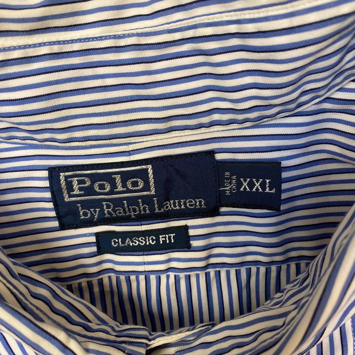 Polo Ralph Lauren Shirt Mens XXL Blue White Striped Classic Fit Pony Button Down