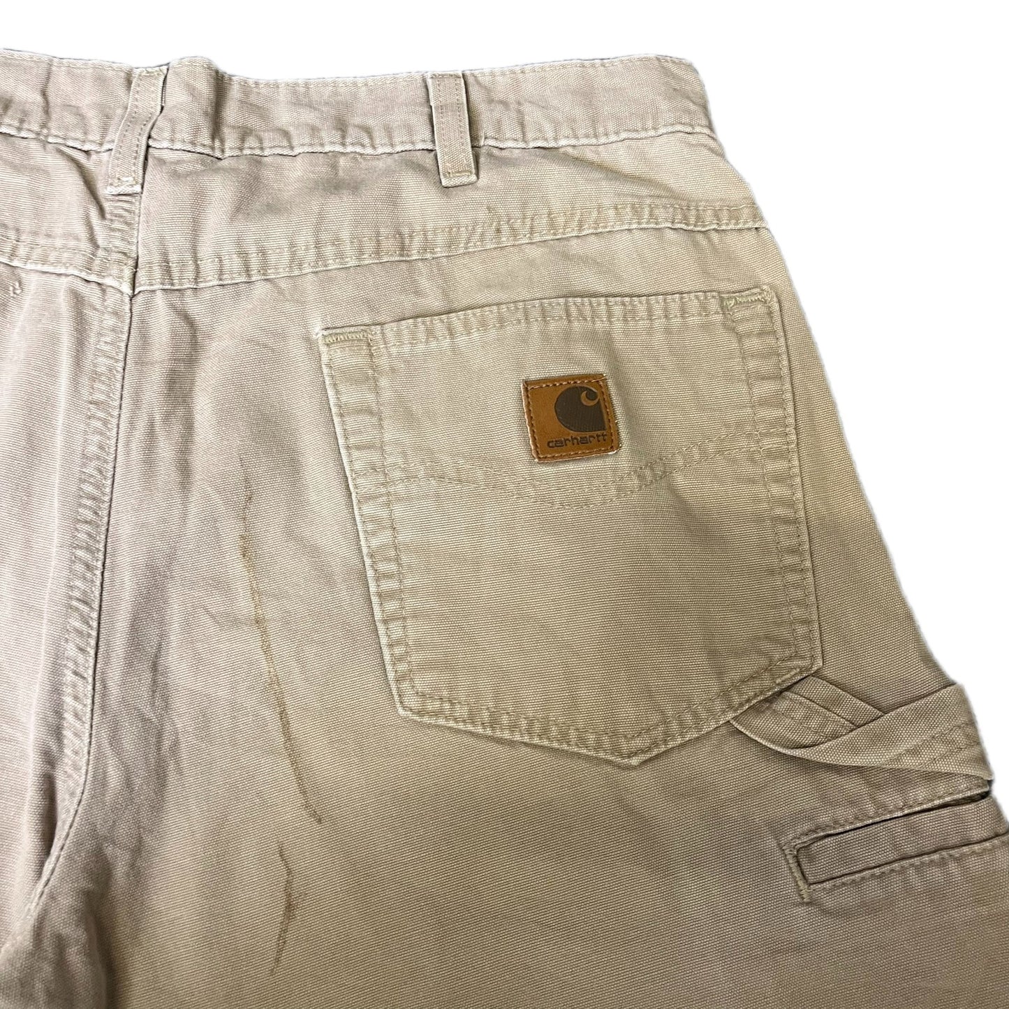Carhartt Carpenter Shorts Fits as Mens L 34" Waist Beige Canvas Utility Workwear
