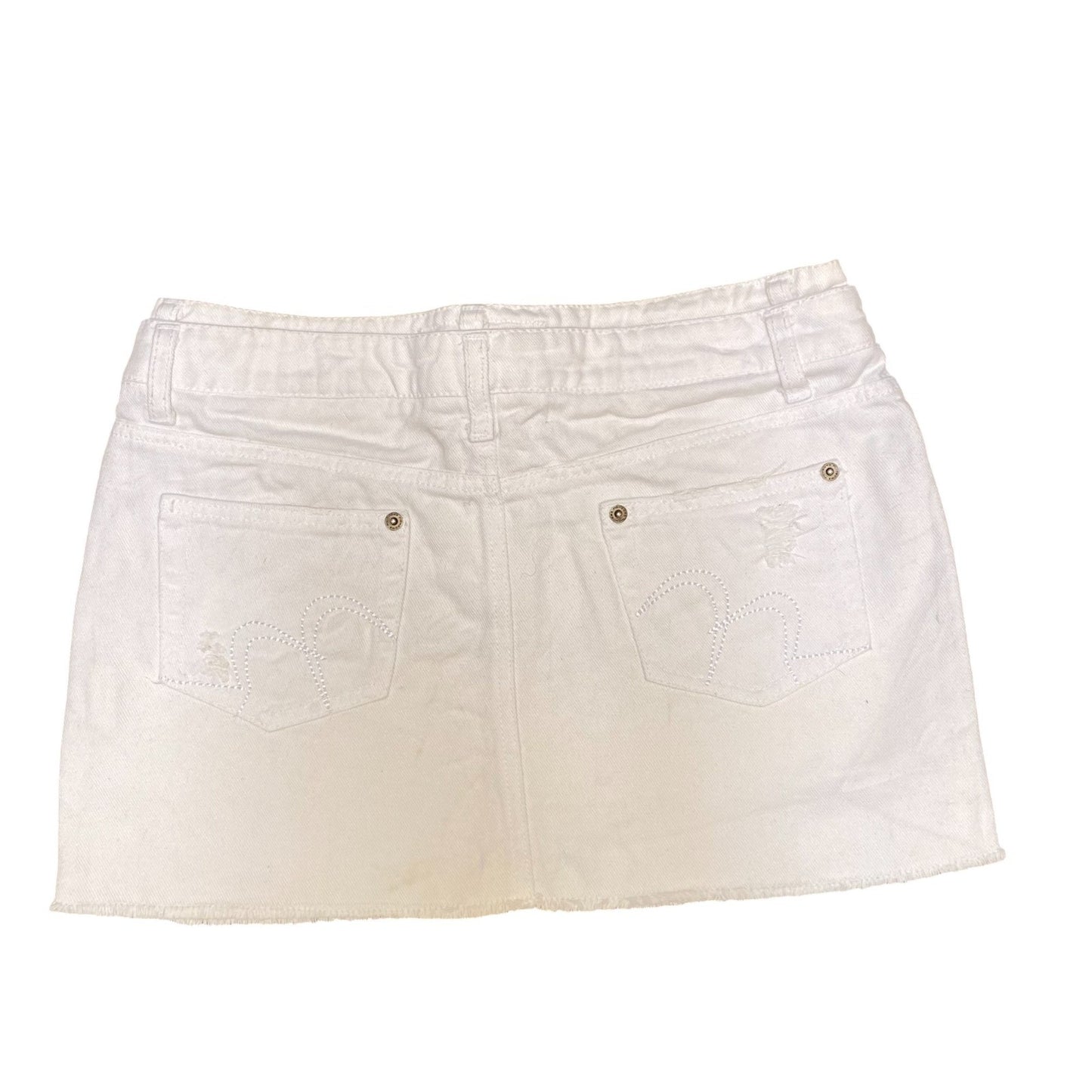 Fishbone Mini Skirt Womens L White Denim Distressed Raw Hem Casual Outdoor