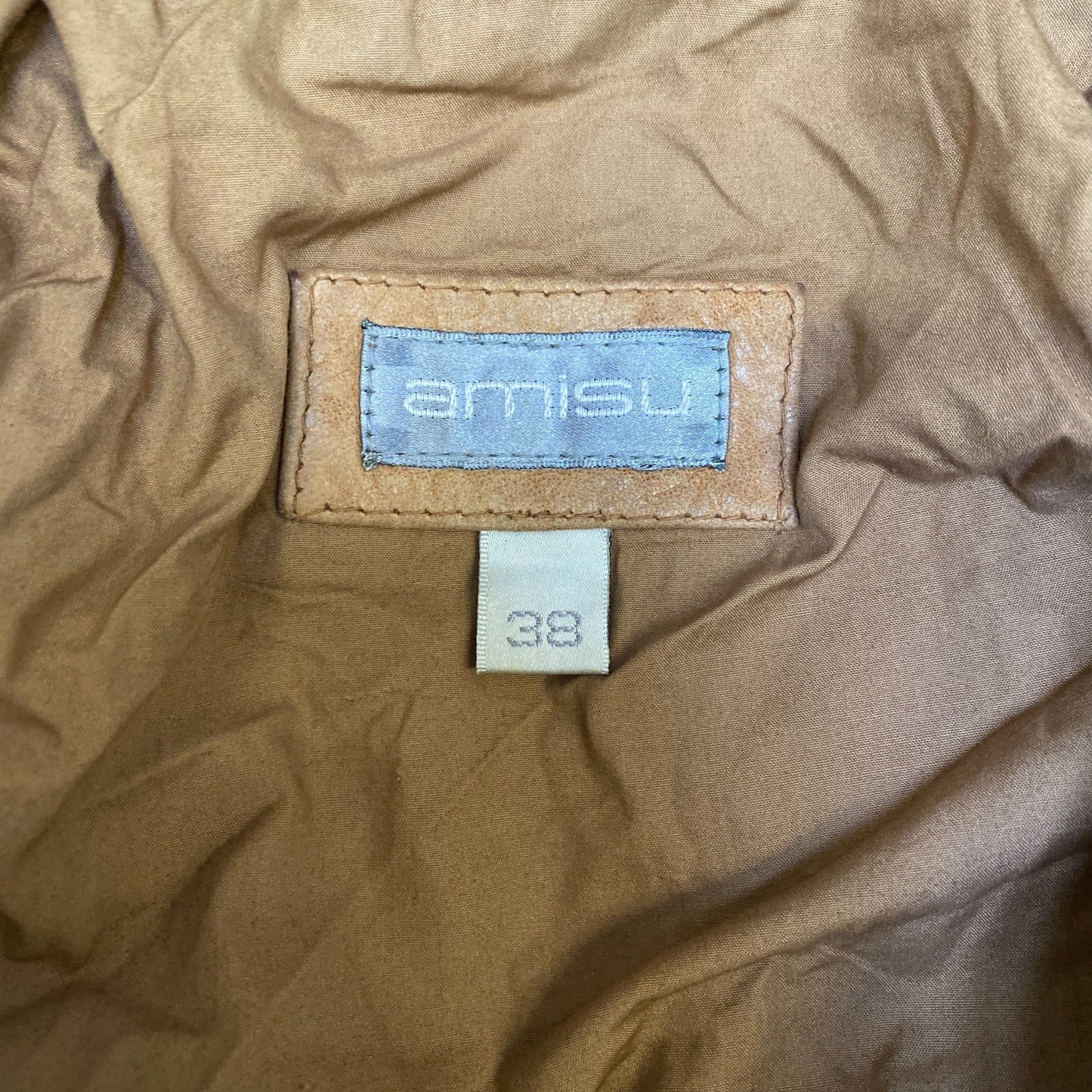 Amisu Genuine Leather Blazer Jacket Womens Medium Brown Lined Single Breasted