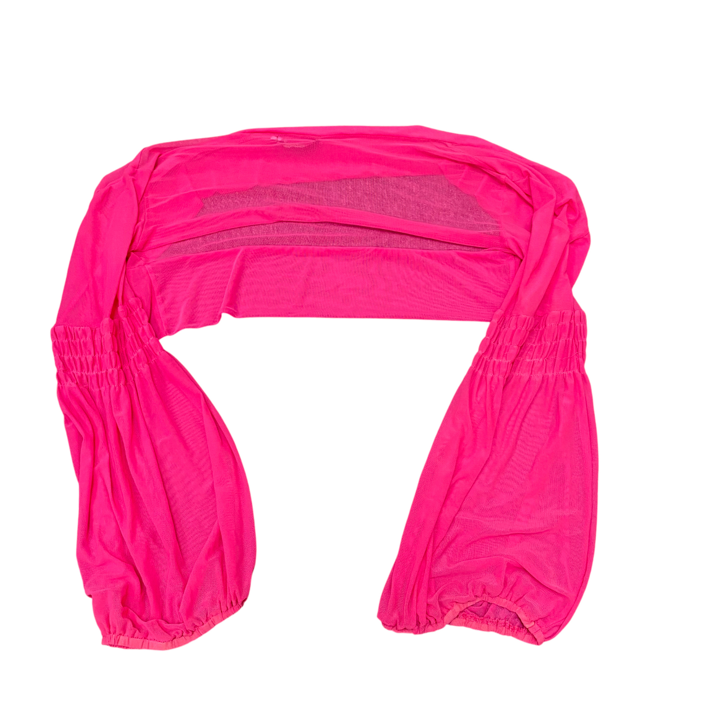 Rimoda Cropped Top Womens L Pink Solid Sheer Balloon Sleeve Boat Neck Pullover