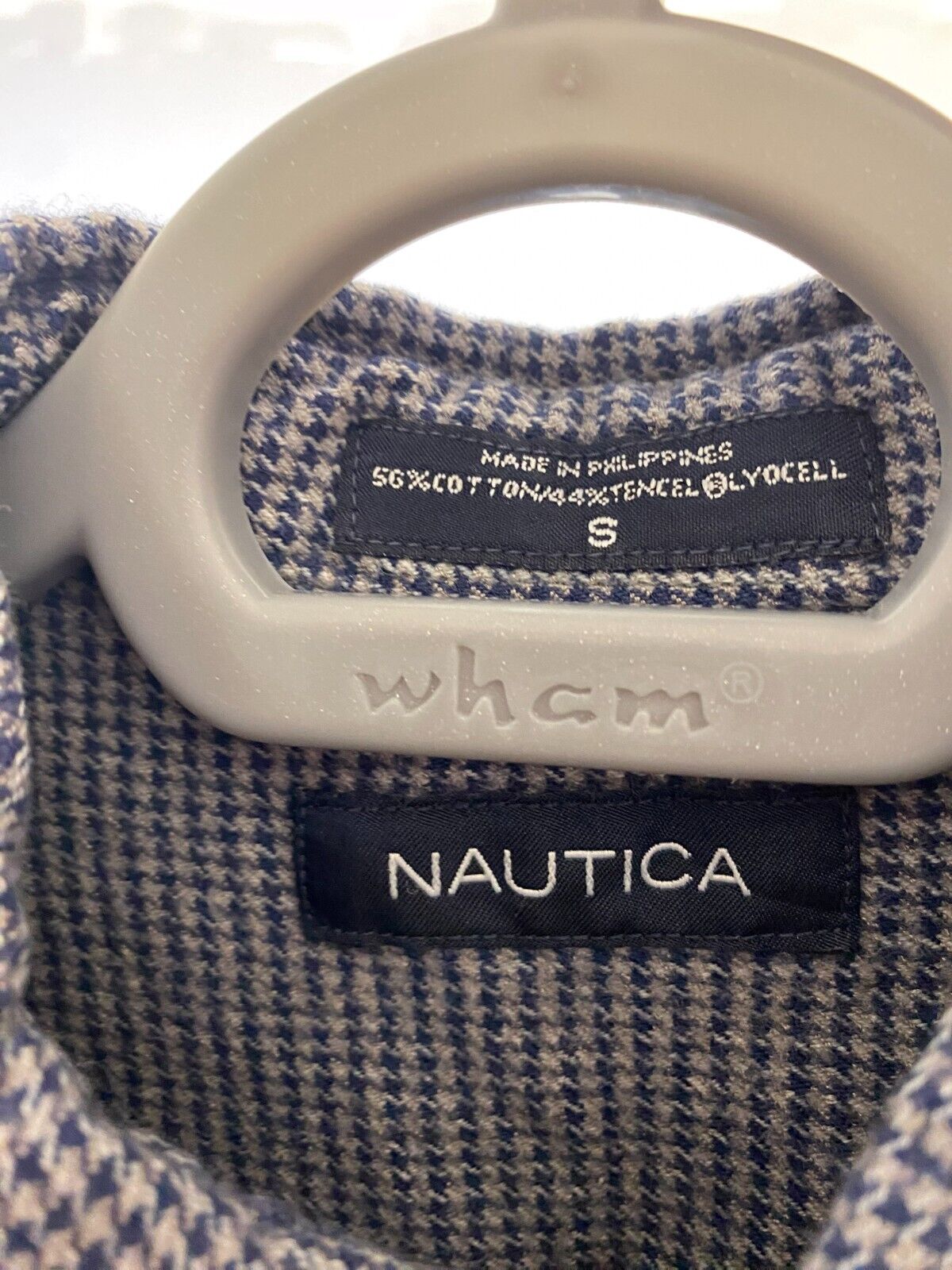 Nautica Shirt Mens Small Grey Houndstooth Long Sleeve Pocket Collar Button Down