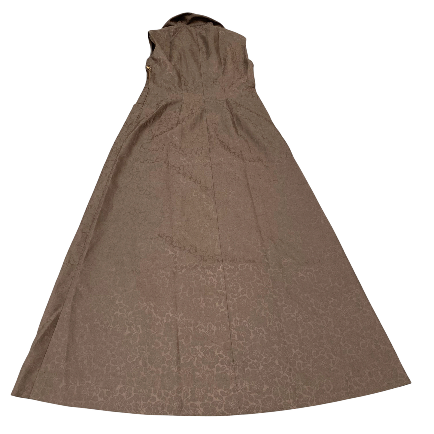 Womens Long Maxi A Line Dress S Brown Floral Sleeveless Collared V Neck Pullover