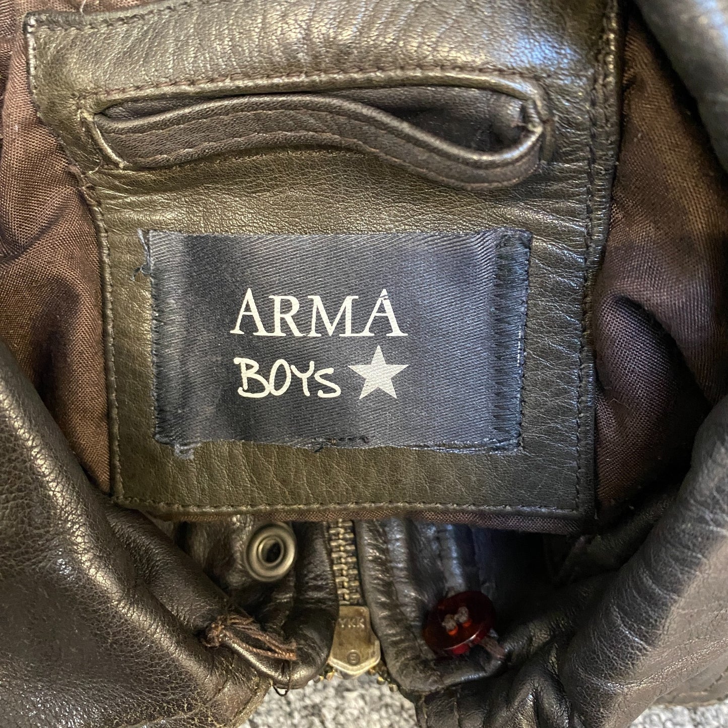 Arma Leather Jacket Boys Small Brown Long Sleeve Collared Snap Button Inside Zip